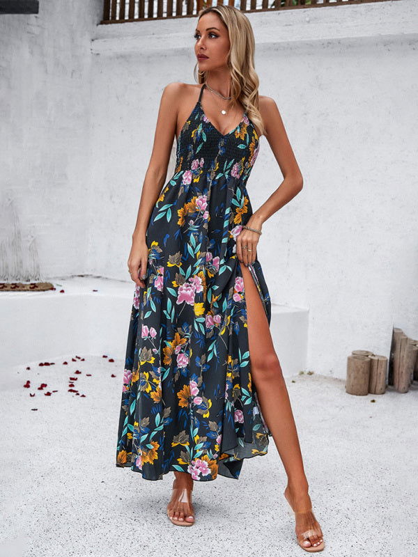 Dazzling Chic Floral Print Sleeveless Backless Dresses - Gen U Us Products -  