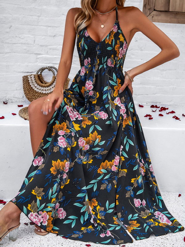 Dazzling Chic Floral Print Sleeveless Backless Dresses - Gen U Us Products -  