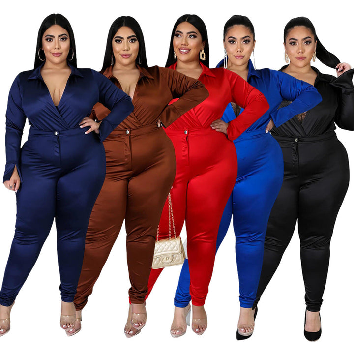 Deep V-Neck Front Zipper Smooth Silky Material Jumpsuits - Gen U Us Products -  