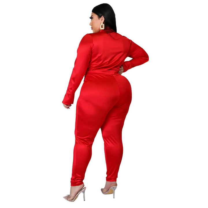 Deep V-Neck Front Zipper Smooth Silky Material Jumpsuits - Gen U Us Products