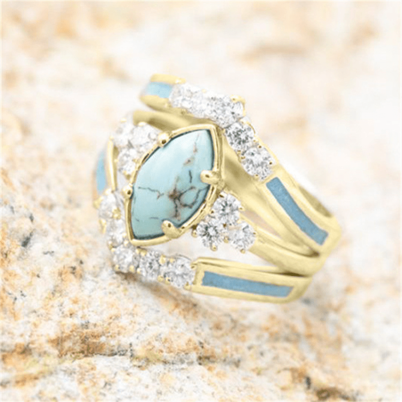 Delicate 3 Pieces 18K Gold Plated Multilayer Hollow Turquoise Rings Gen U Us Products