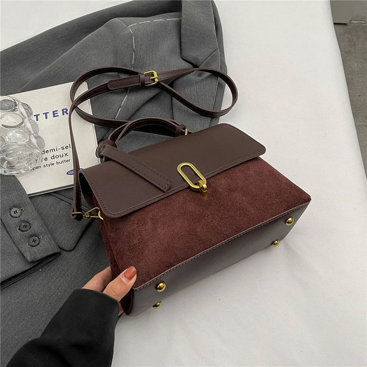 Designer 2 Tone Leather Suede Top Handle Crossbody Handbags - Gen U Us Products