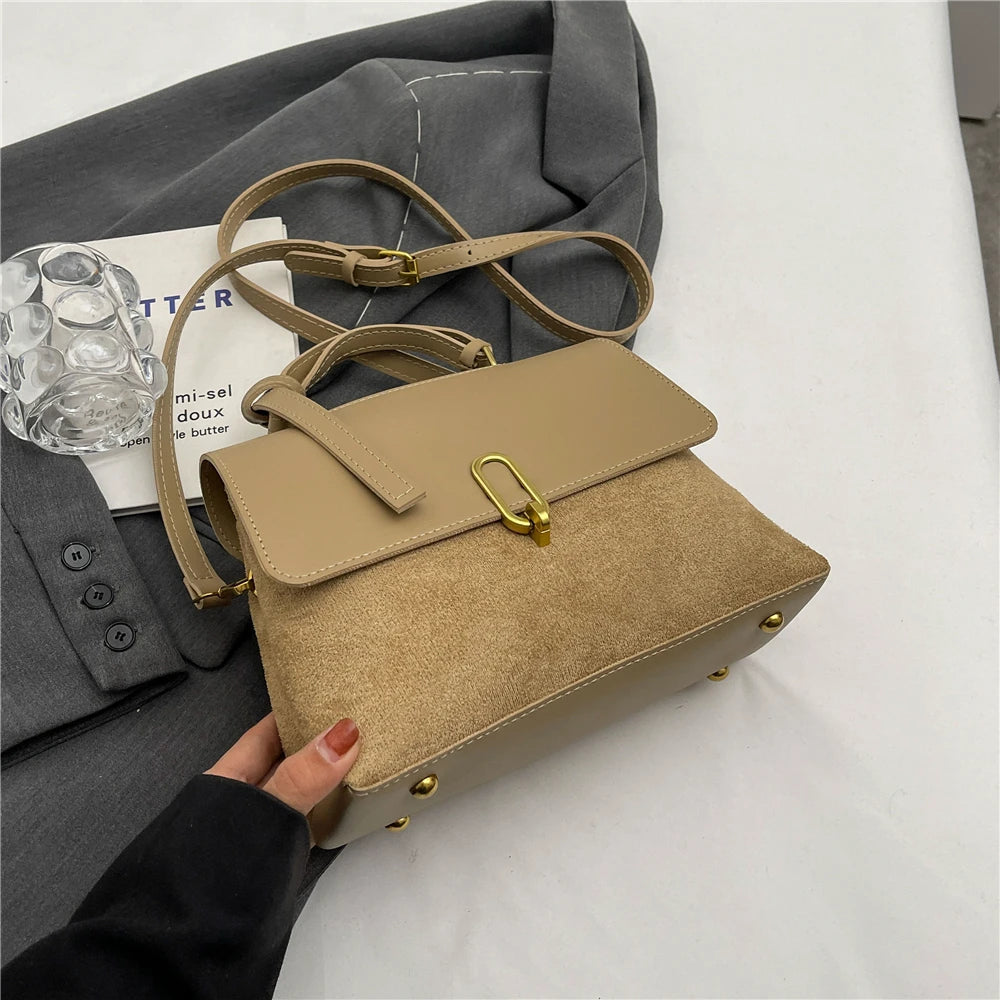 Designer 2 Tone Leather Suede Top Handle Crossbody Handbags - Gen U Us Products