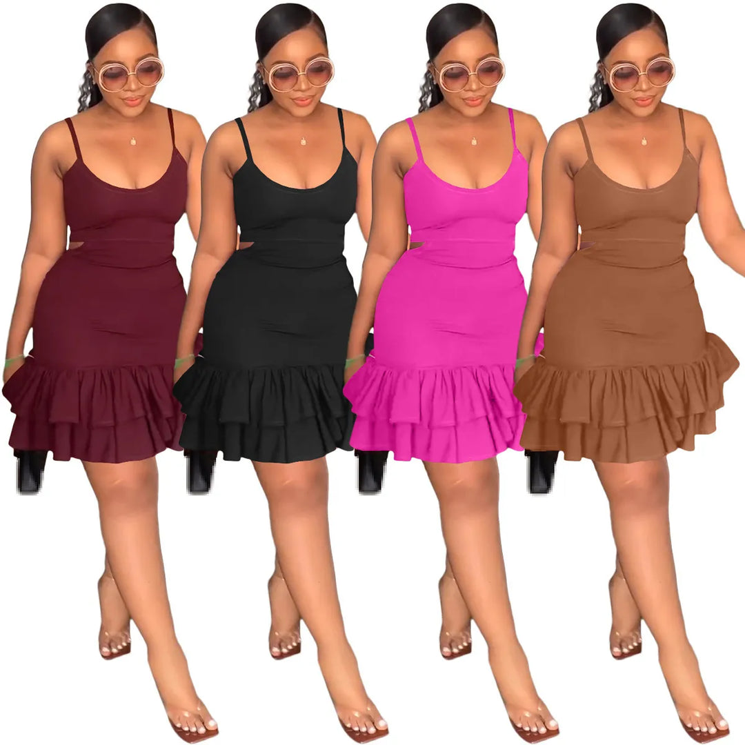 Dollish Sleeveless Spaghetti Straps Ruffle Above-knee Dresses - Gen U Us Products