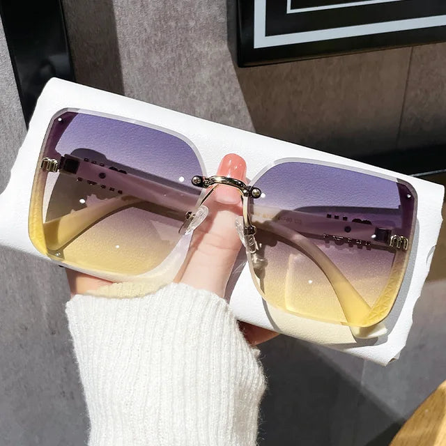 Modern Simple Half Frame Glitter Lens Sunglasses