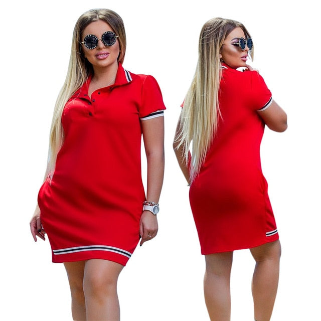 Trendy Oversized Plus Size Curvy Polo Mini Dresses with Stripes