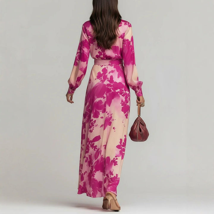 Chiffon Long Sleeve V-Neck Tie-Up Women's Dresses
