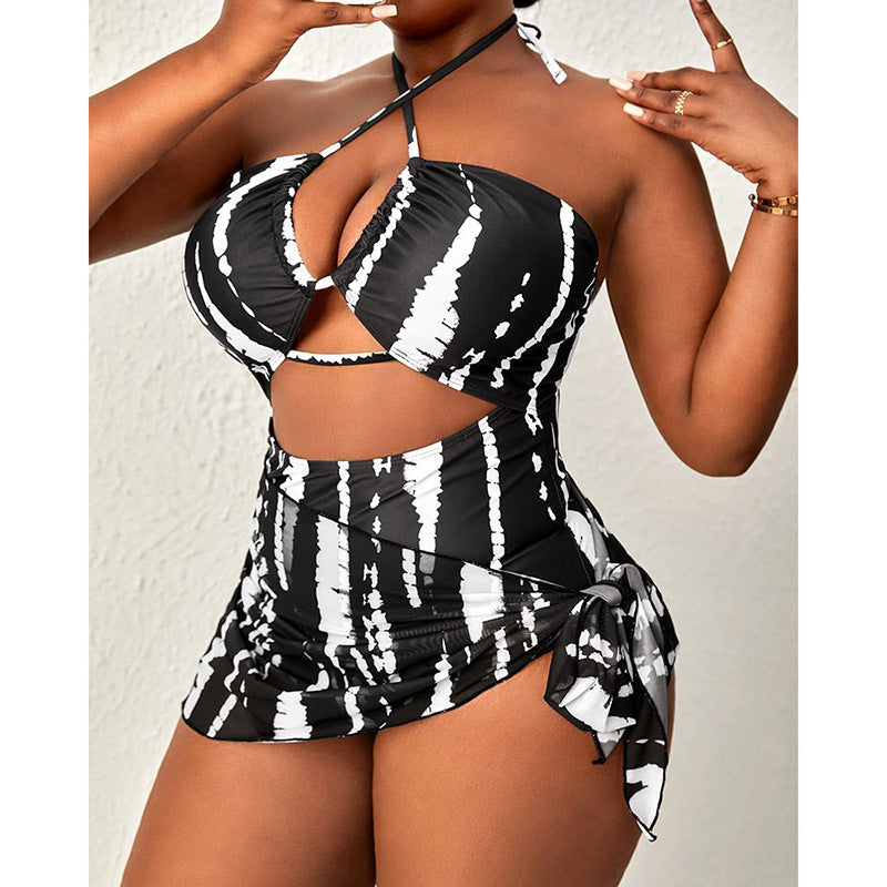Women's Plus Size Striped Backless Bikini
