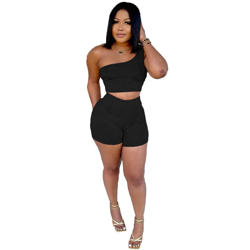 Edgy One Shoulder Crop Top and Mini Shorts - Gen U Us Products