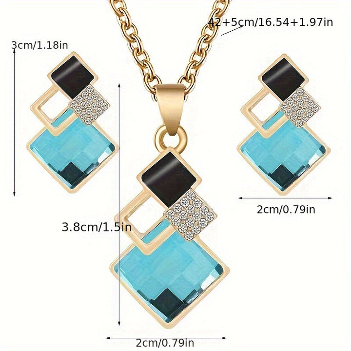 Elegant Multicolor Geometric Earrings and Necklace Jewelry Set Gen U Us Products