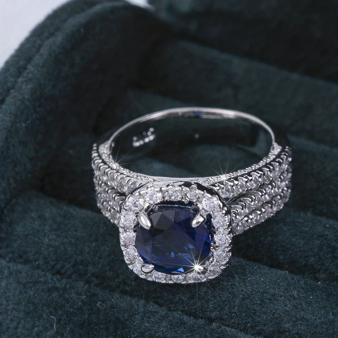 Elegant Refined Large Blue Square Zircon Bling Out Ring Gen U Us Products