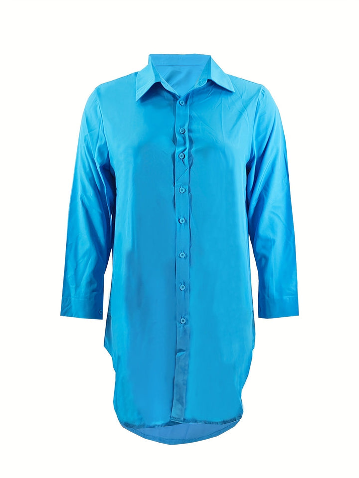 Elegant Cozy Long Sleeve Button Up Collared Shirt Dresses - Gen U Us Products