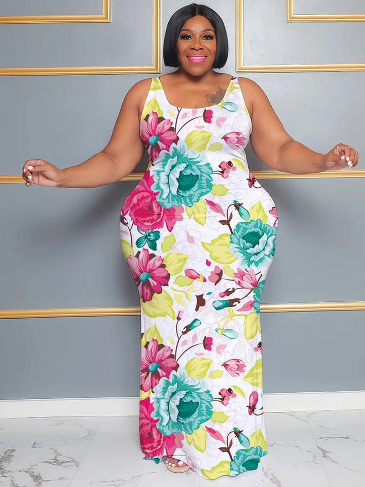 Elegant Floral Print Sleeveless V Neck Maxi Dresses - Gen U Us Products