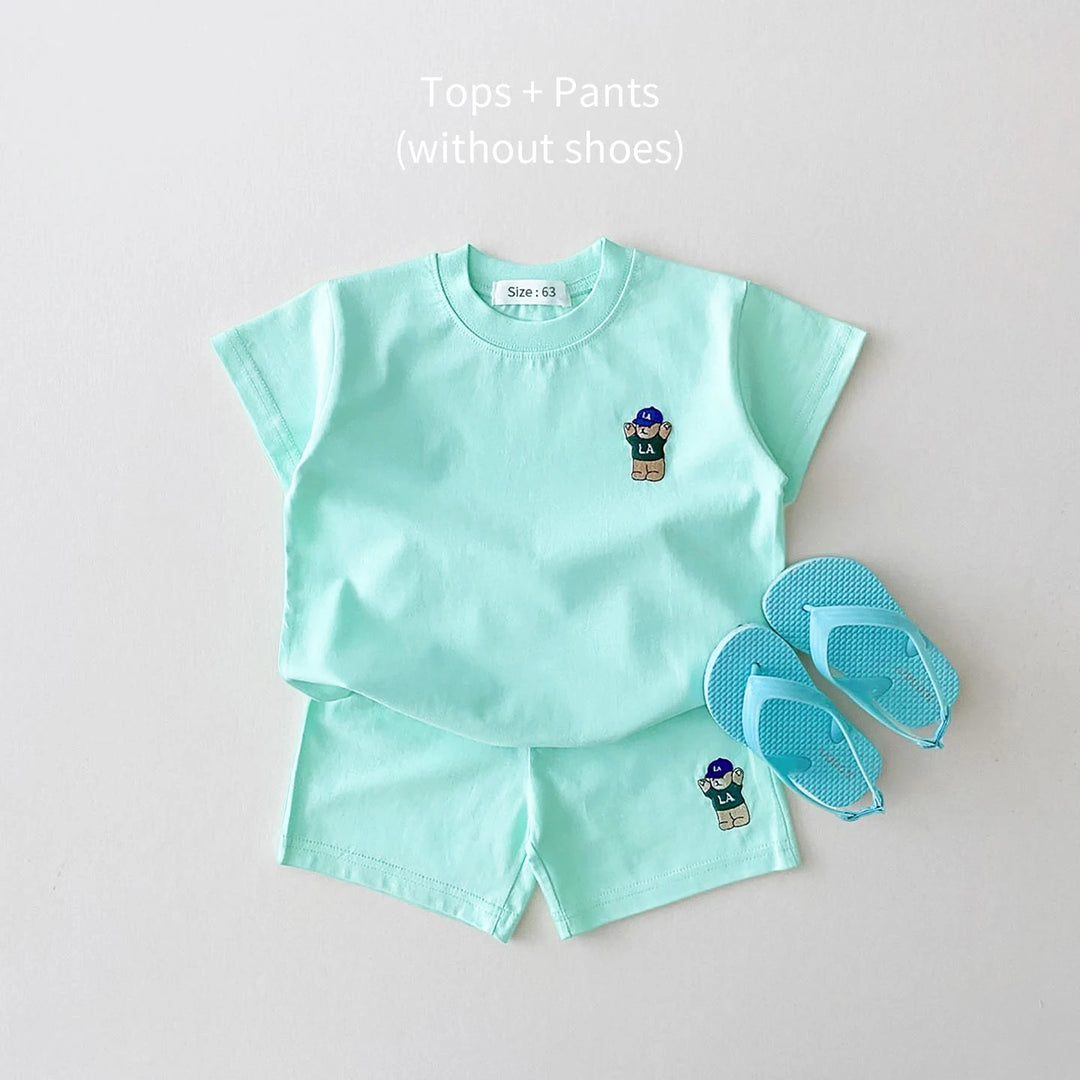 Embroidery Little Bear Short Sleeve T-shirt and Shorts Sport Sets - Gen U Us Products