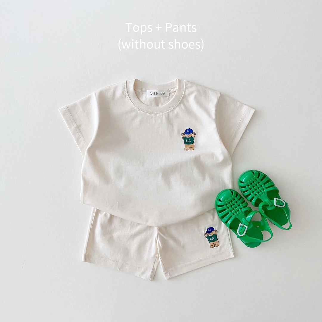 Embroidery Little Bear Short Sleeve T-shirt and Shorts Sport Sets - Gen U Us Products