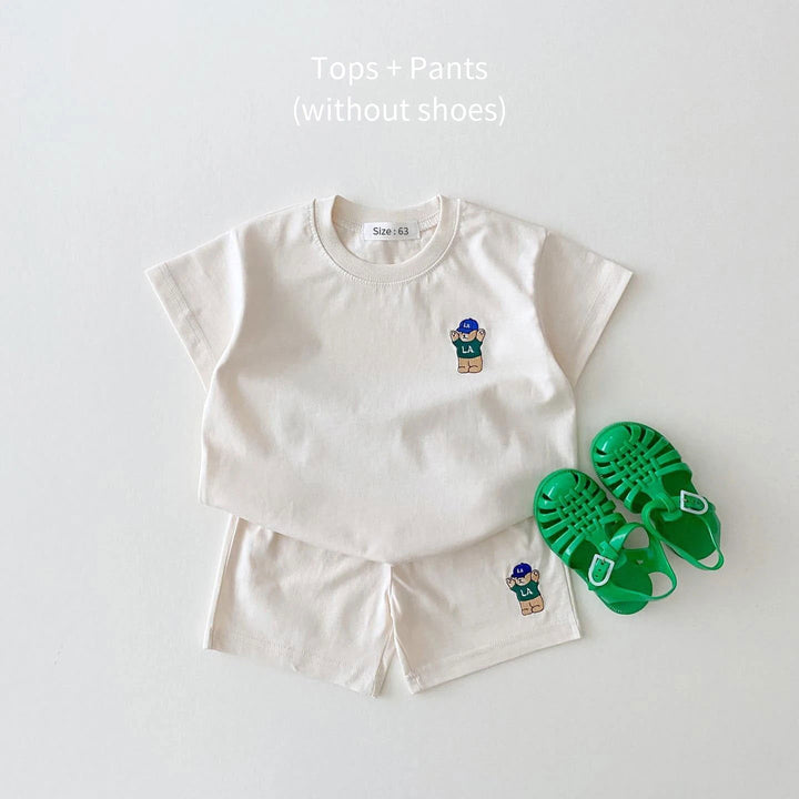 Embroidery Little Bear Short Sleeve T-shirt and Shorts Sport Sets - Gen U Us Products -  