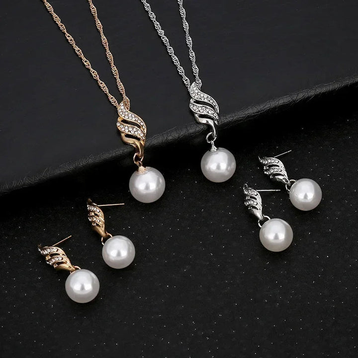 Enchanting Gold or Silver Pearl Pendant Necklace and Earrings Sets Gen U Us Products