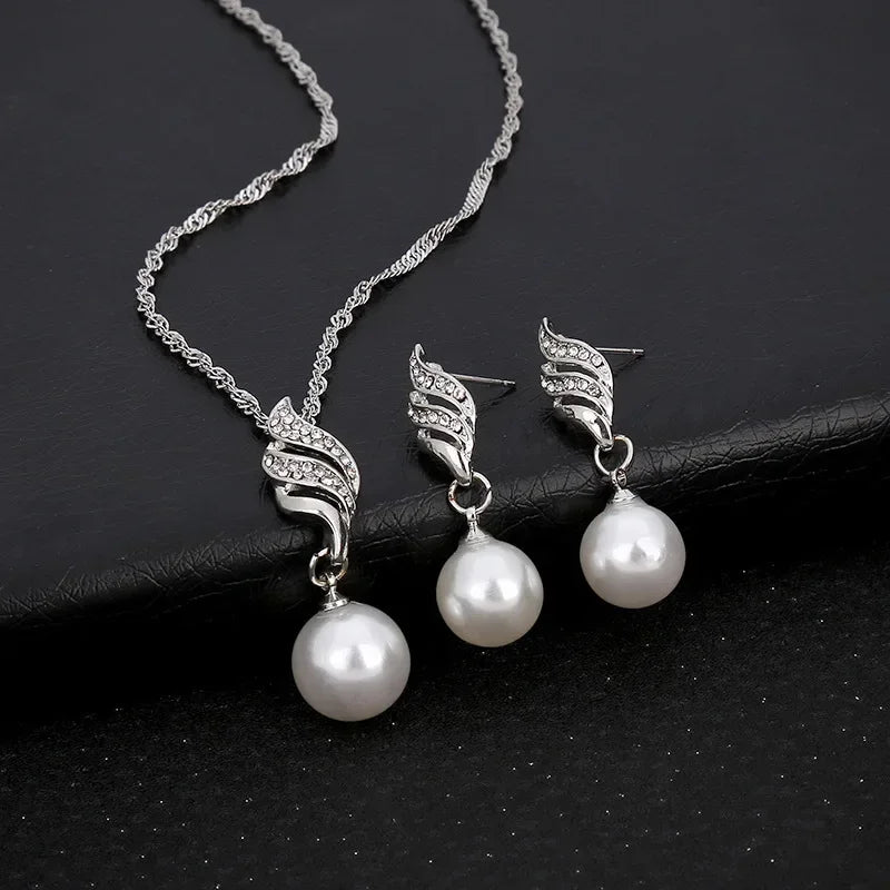Enchanting Gold or Silver Pearl Pendant Necklace and Earrings Sets - Gen U Us Products