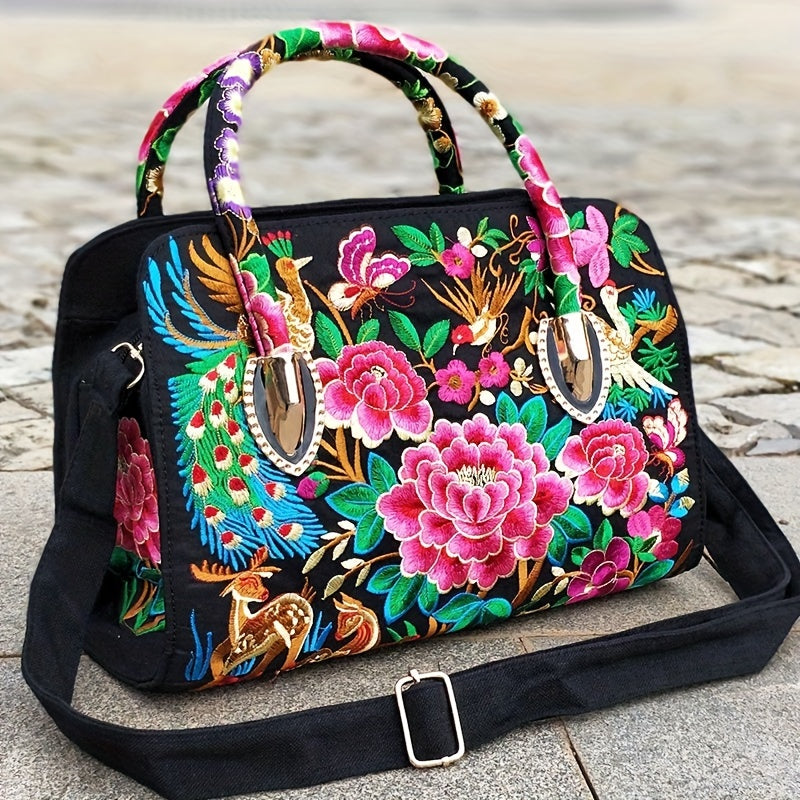 Ethnic Style Floral Embroidered Canvas Crossbody Handbags - Gen U Us Products