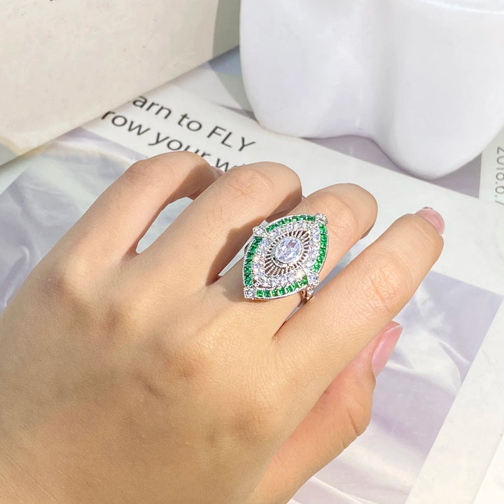 Exquisite White & Green Princess Cut AAA Cubic Zirconia Silver Ring Gen U Us Products