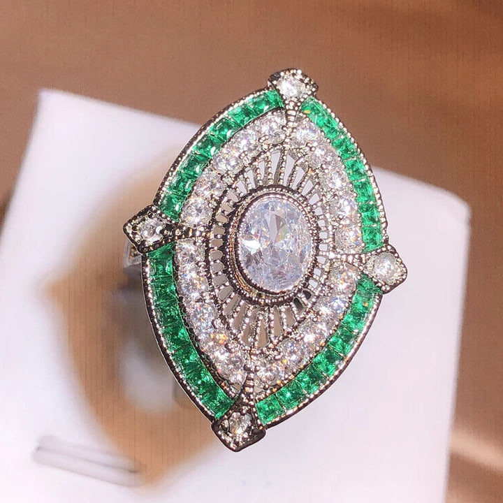 Exquisite White & Green Princess Cut AAA Cubic Zirconia Silver Ring Gen U Us Products