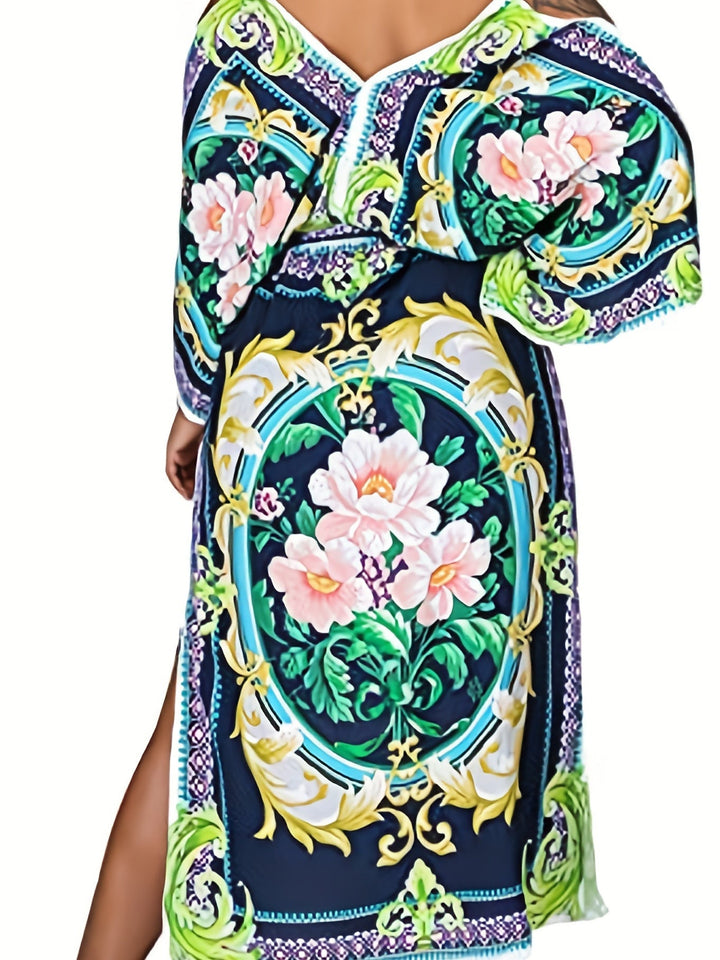 Eye-catching Floral Print Strapless Dress with Belt Gen U Us Products