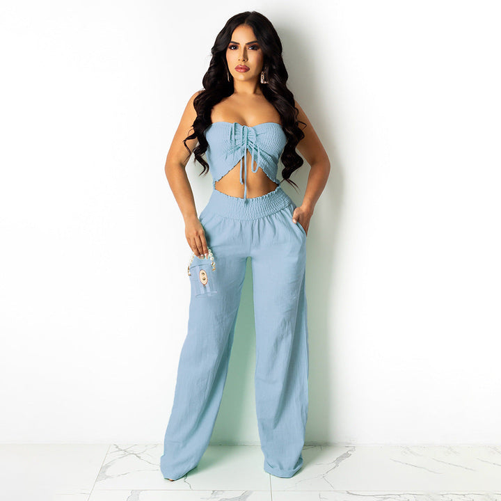 Eye-catching Sleeveless Ruffle Crop Top and Pants Sets S-2XL Gen U Us Products
