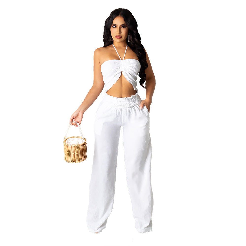 Eye-catching Sleeveless Ruffle Crop Top and Pants Sets S-2XL Gen U Us Products