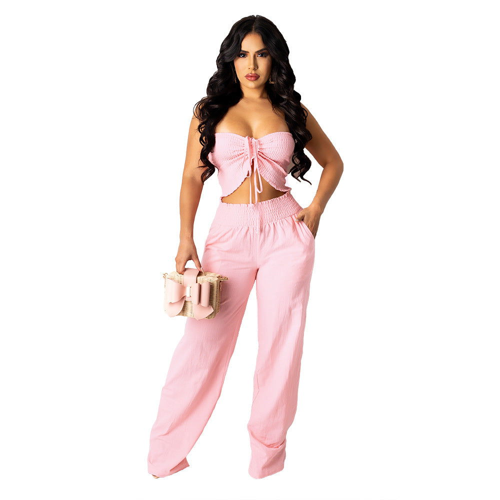 Eye-catching Sleeveless Ruffle Crop Top and Pants Sets S-2XL - Gen U Us Products -  