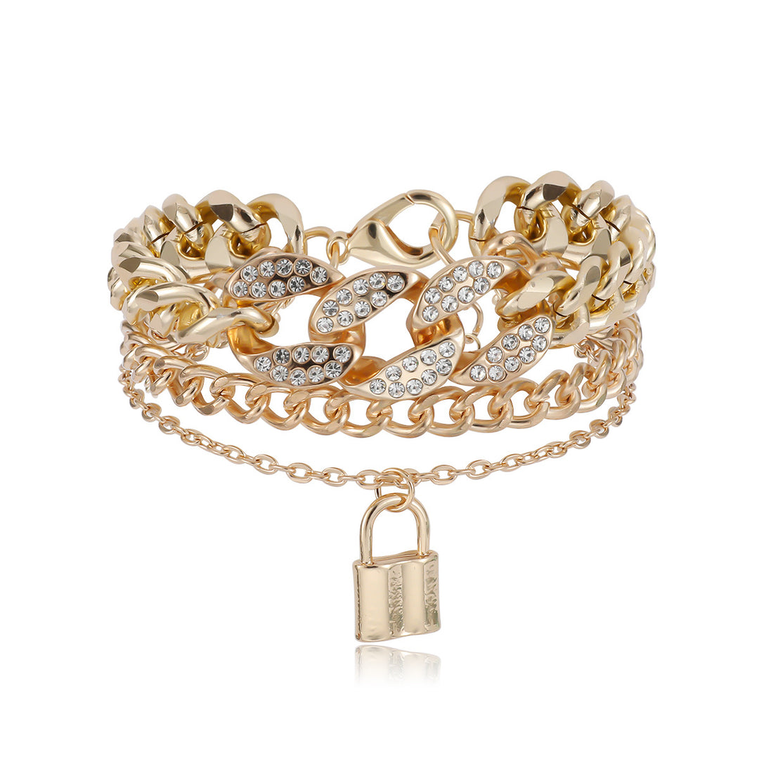 Women's Diamond Lock Pendant Multi-Layer Bracelet Luxury