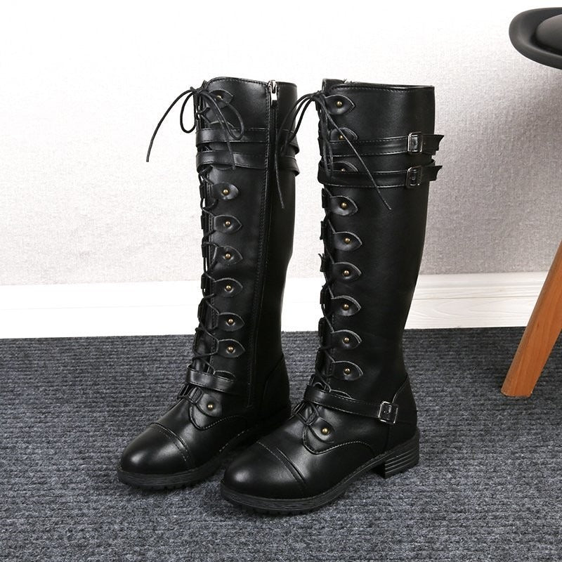 Women's Black Knee-High Riding Boots Equestrian Leather Style Flossy Mom