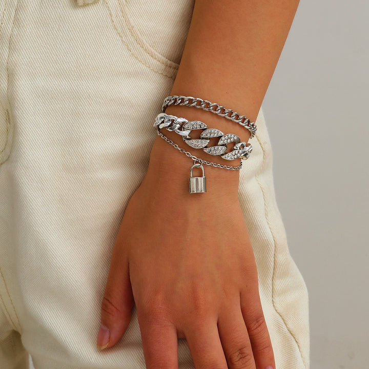 Women's Diamond Lock Pendant Multi-Layer Bracelet Luxury