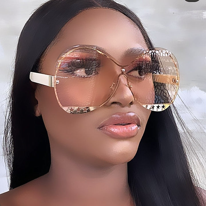 Gradient Glam Hollowed-Out Oversize Round Sunglasses - Flossy Mom