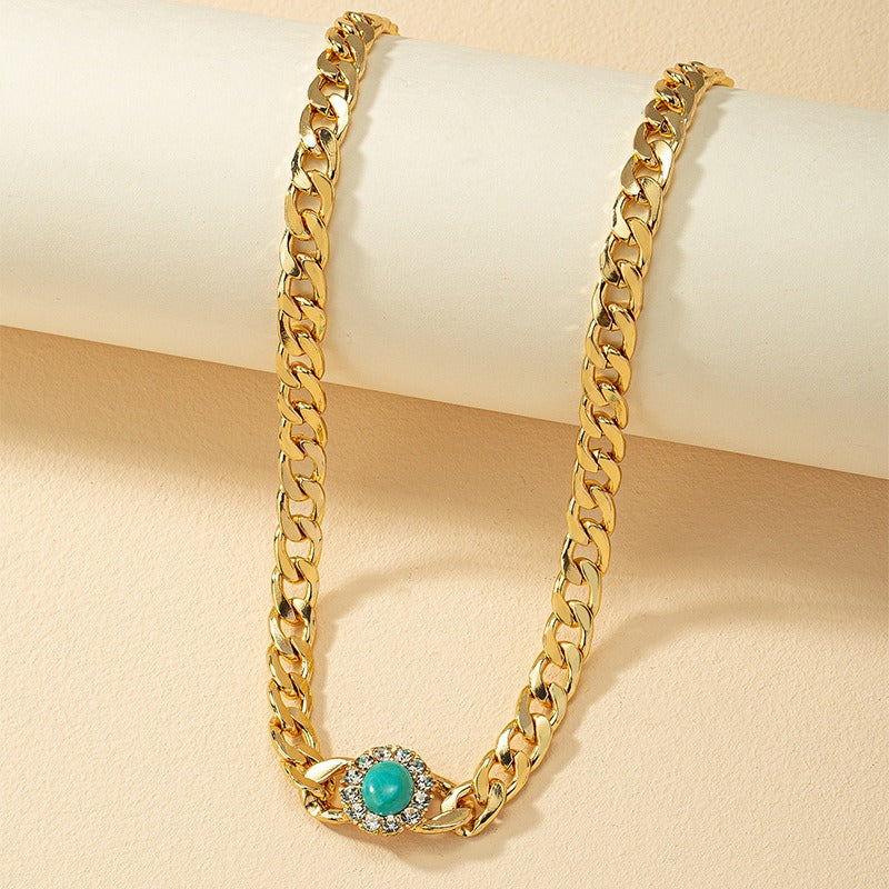 **Diamonds** **Turquoise** Thick Chain **Women's** **Necklace**
