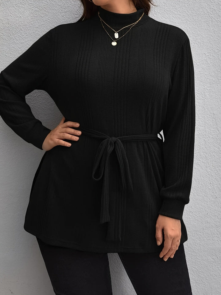 Fall Winter Stylish Black Long Sleeve Ribbed Split Pullover - Gen U Us Products