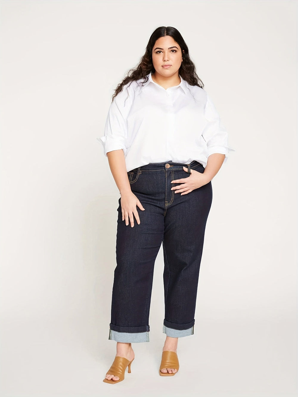 Flattering Fit Button Fly Medium Stretch Straight Leg Jeans 