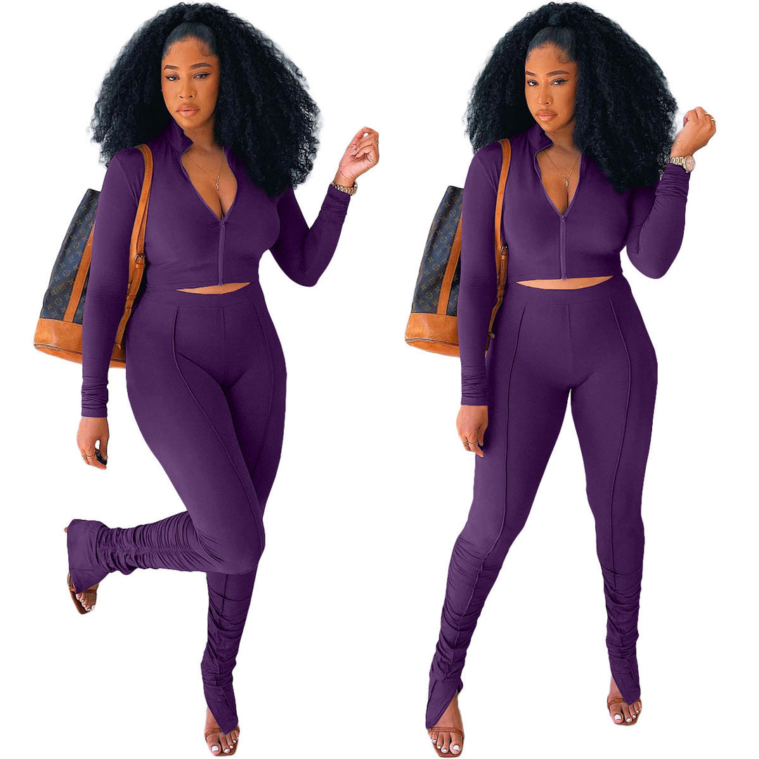 Flattering Fit Cropped Top and Hip Lifting Pants Set S-2XL 
