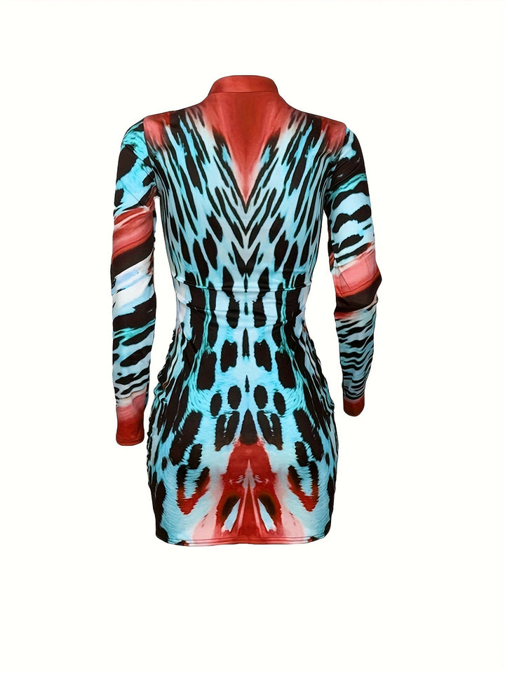 Flirtatious Chesty Deep V-neck Zip Up Bodycon Leopard Dresses - Gen U Us Products