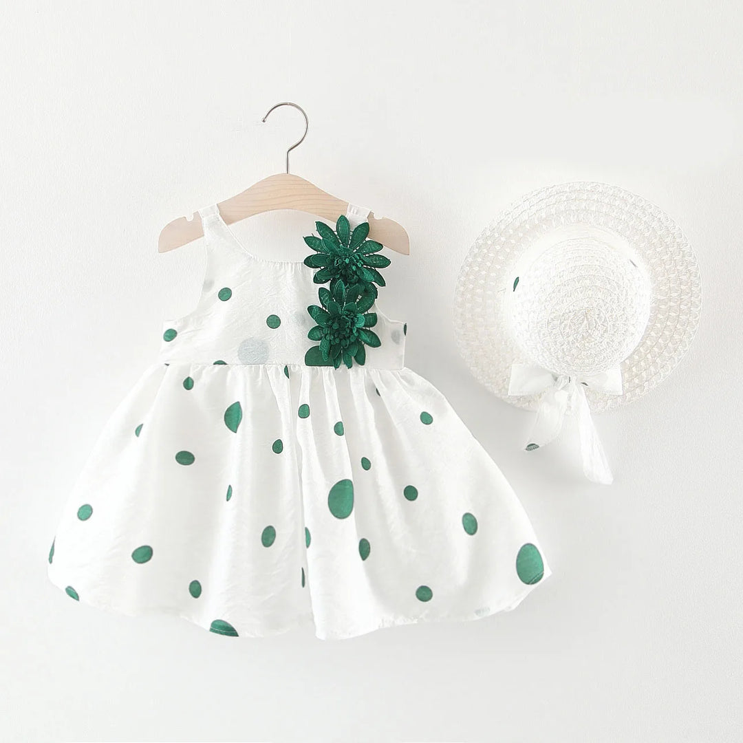Flower Strap Detail Cotton Sleeveless Princess Dresses with Sunhat - Gen U Us Products
