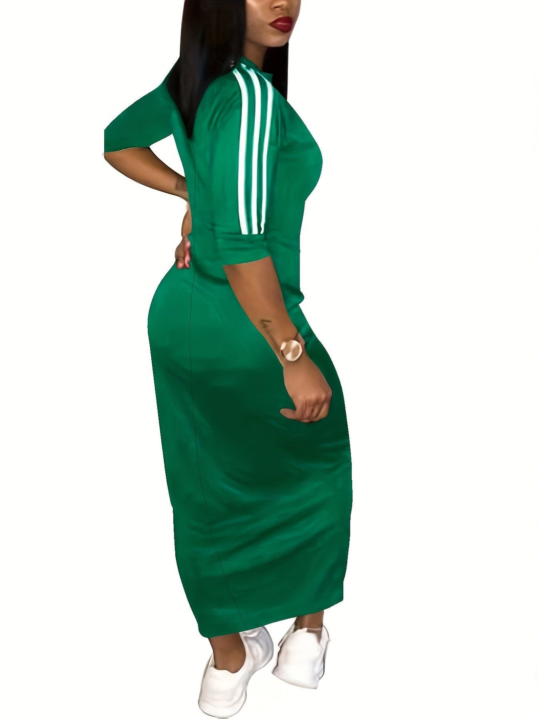Form-fitting Super Stretchy Stripe Maxi Dresses 
