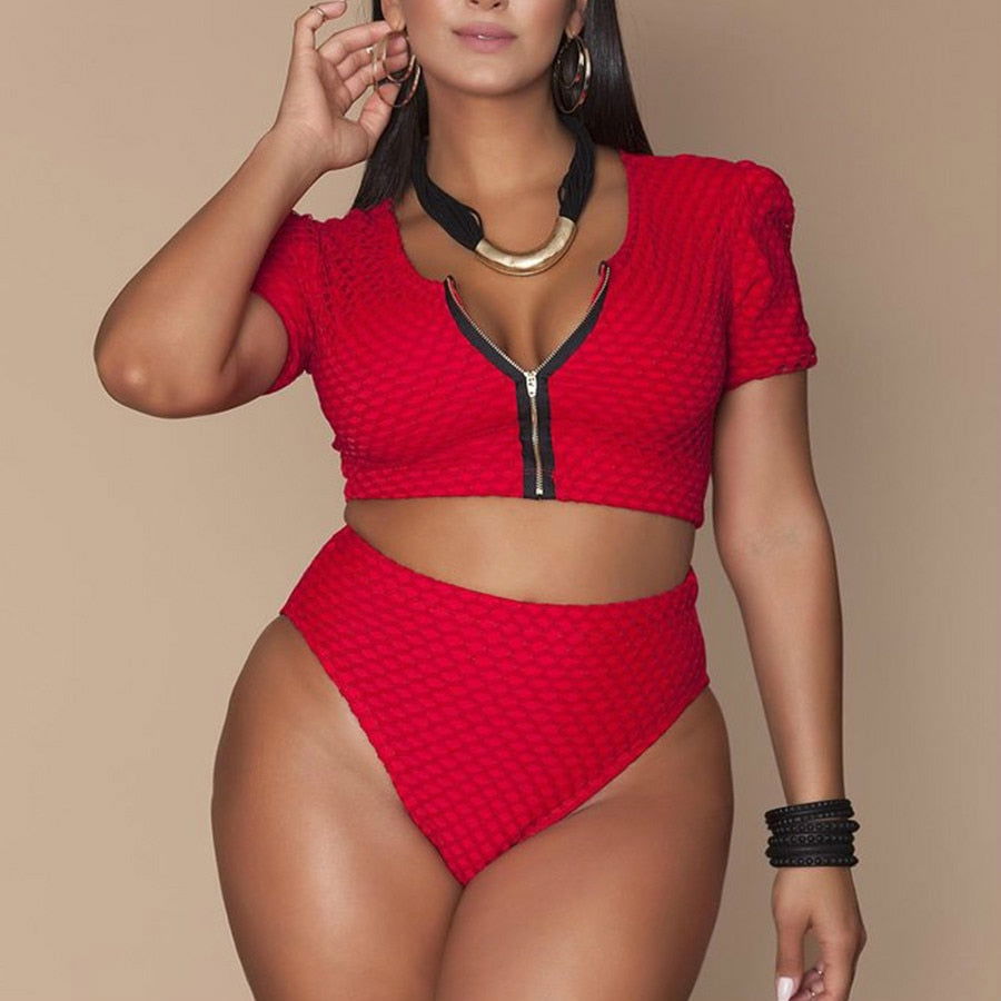 Form-fitting Zipper Top High Waisted Bikinis Swimsuits - Gen U Us Products -  