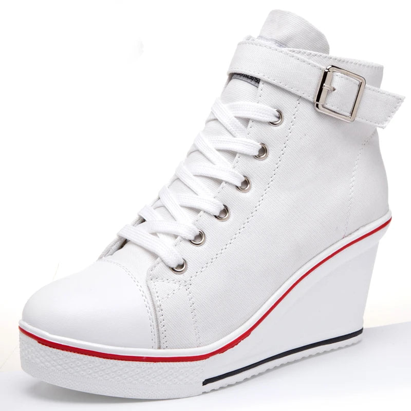 Funky Fresh Lace Up High Top High Wedge Denim Sneakers - Gen U Us Products
