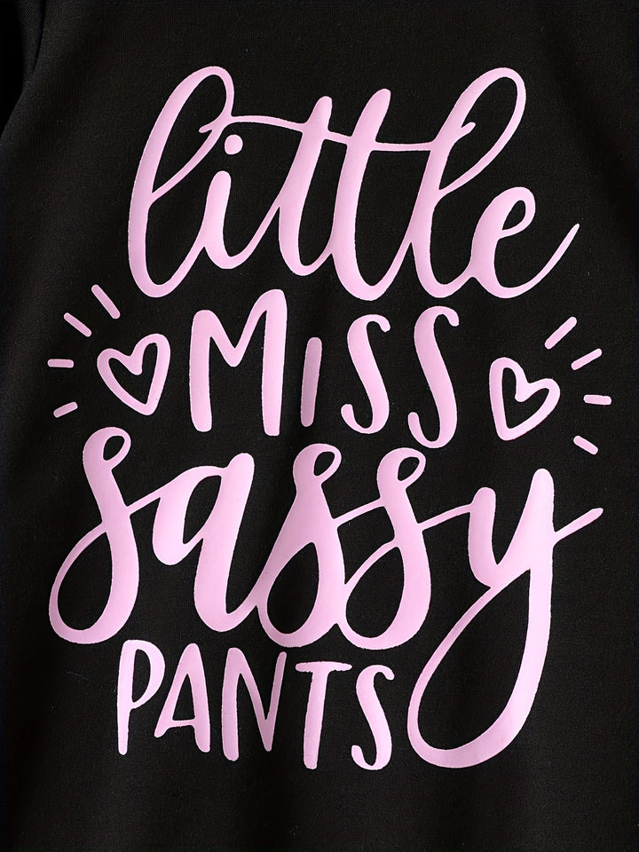 Girls' Little Miss Sissy Pants Print Long Sleeve Hooded Longline Dress 