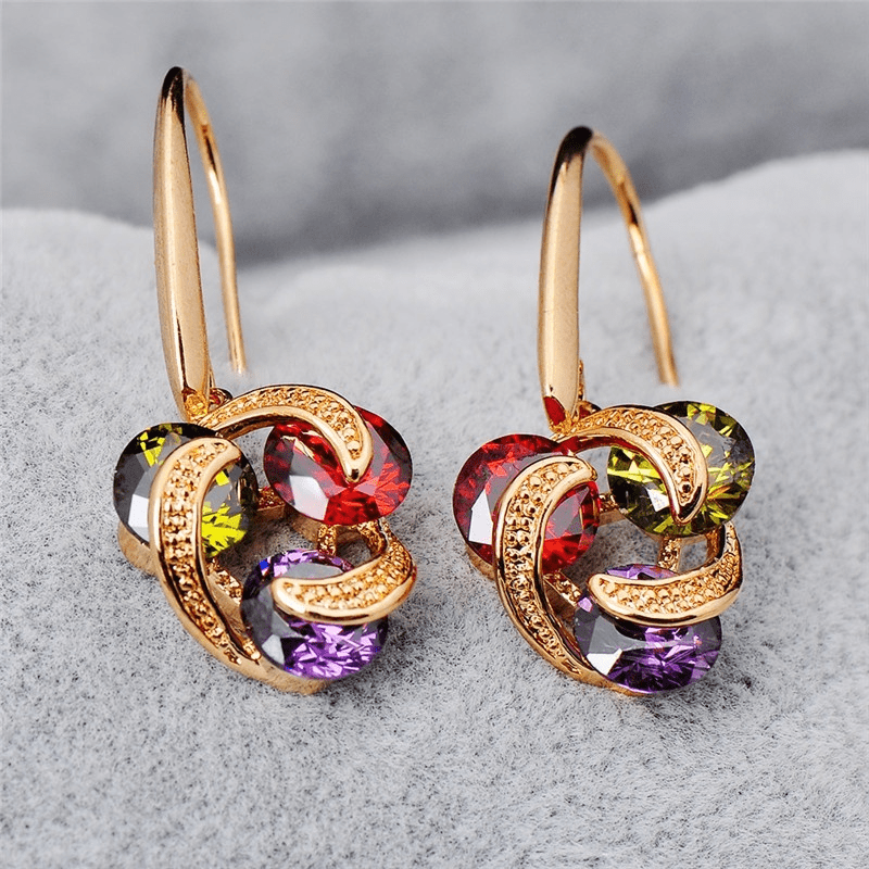 Glamorous 18K Gold Plated Zircon Gemstone Earrings 