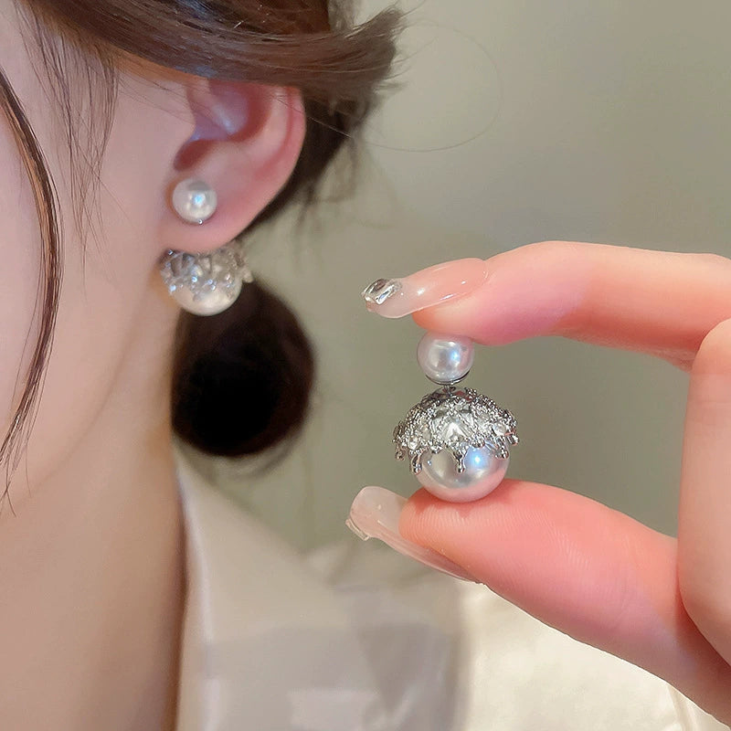 Glamorous Stunning Celebrity Inspired Pearl Silver Earrings 