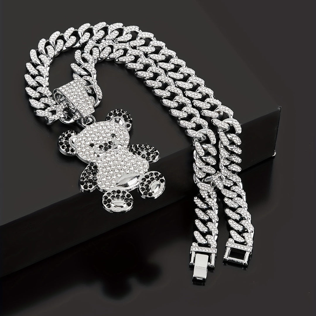 Glittering Hip Hop Bear Rhinestone Pendant Cuban Necklaces - Gen U Us Products