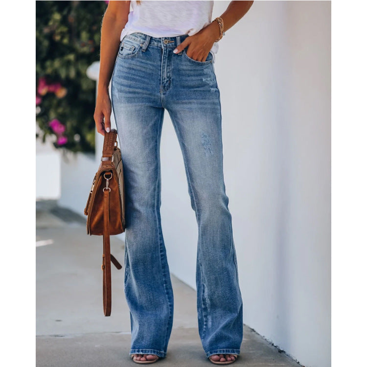 Gorgeous Classic Style Flared Washed Denim Jeans in Plus Sizes 