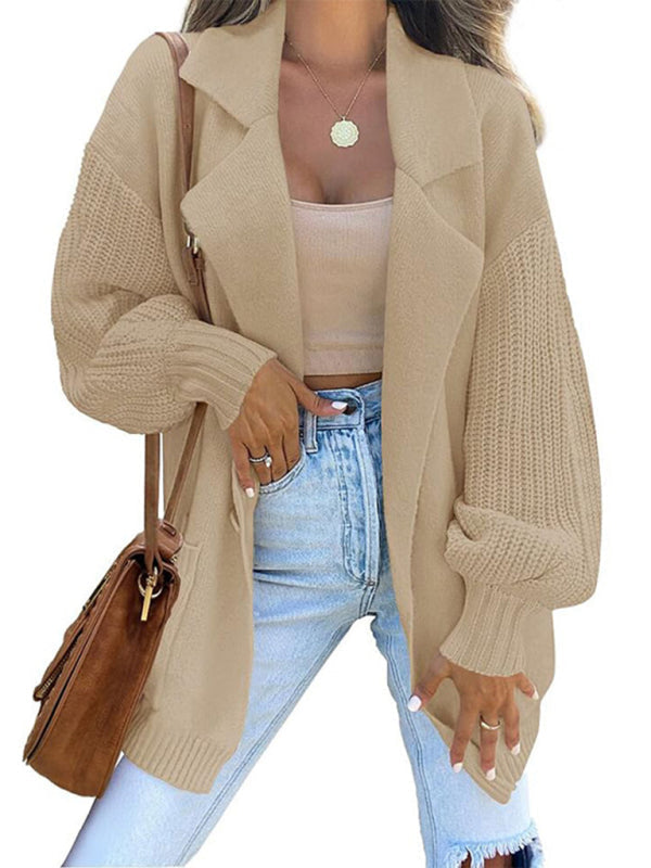 Gorgeous Suit Collar Long Sleeve Knitted Cardigan Jackets 