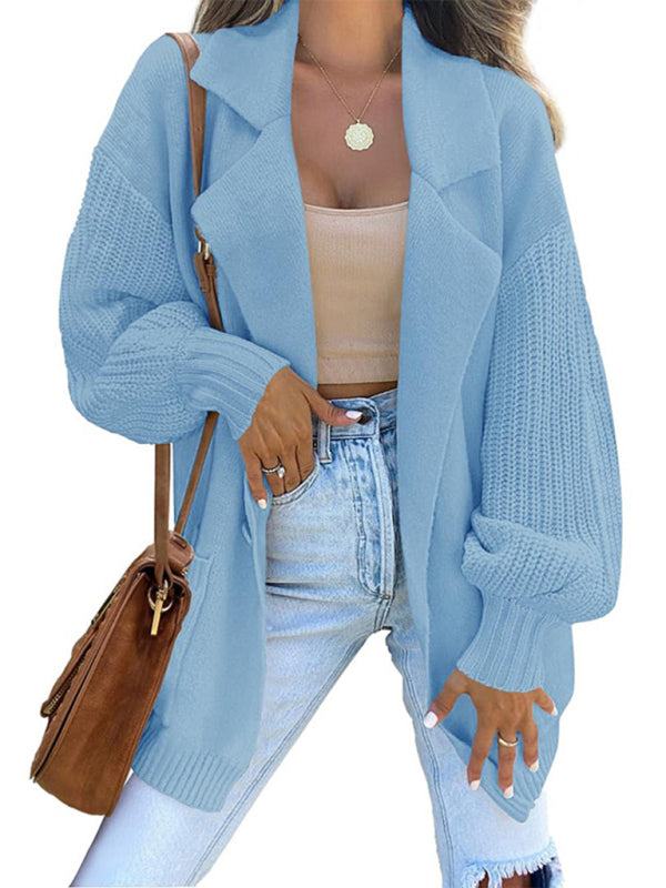 Gorgeous Suit Collar Long Sleeve Knitted Cardigan Jackets 