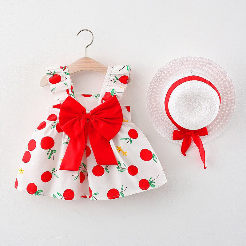 Gorgeous Big Bowknot Cotton Dresses with Fruit Detail - Gen U Us Products